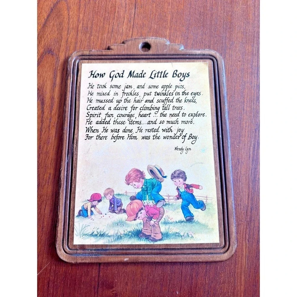 Wall Plaque Vintage Wendy Lyn How God Made Little Boys Wood Poem Art 11x8.5